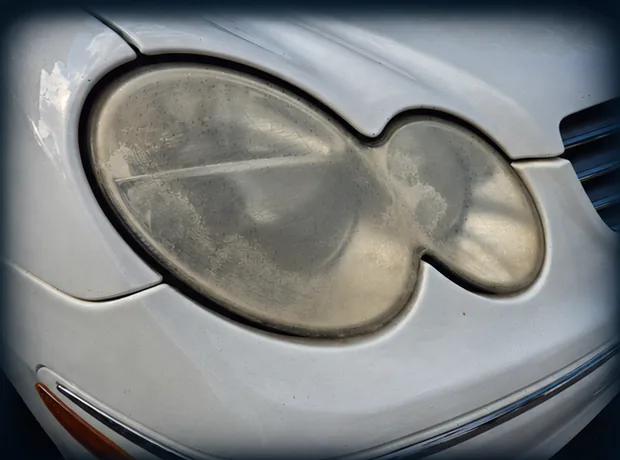 2005 Mercedes-Benz headlight before restoration